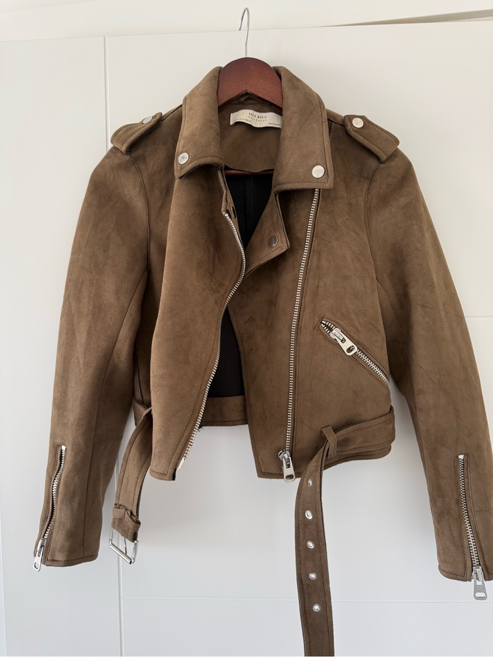Zara Suede Biker Jacket in Brown